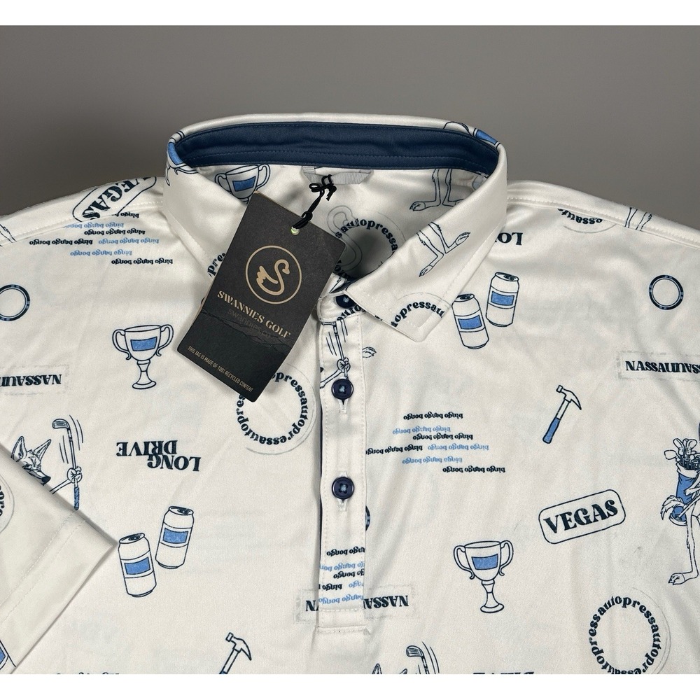 NWT Swannies Golf Mens Roman Polo Shirt Medium Vintage White Graphic Print